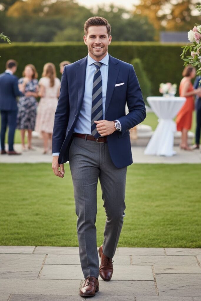 8. Navy Blazer With Grey Trousers
