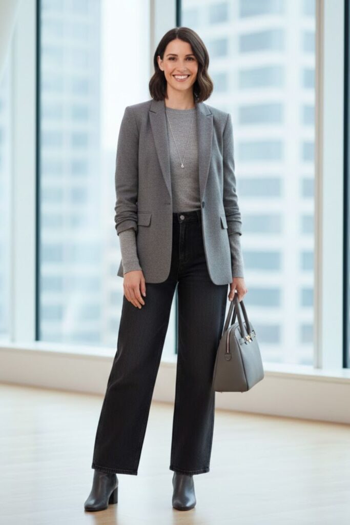 8. Wide Leg Jeans With Monochrome Styling