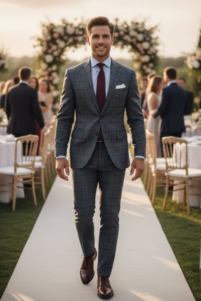 9. Checked Suit With Solid Shirt