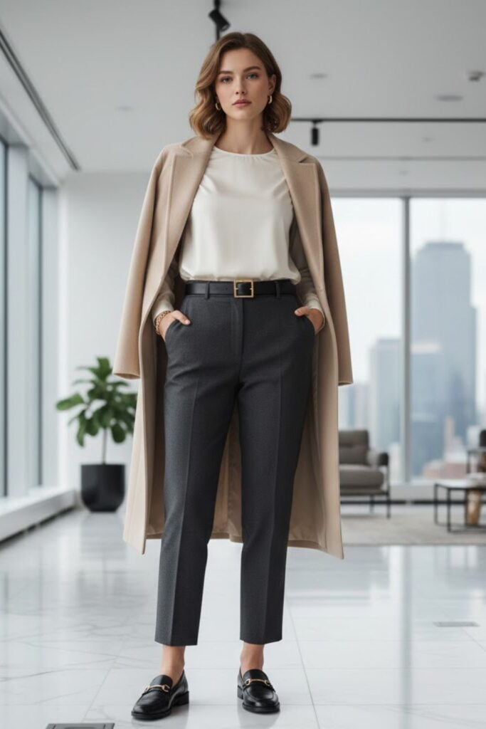9. Cropped Trousers with Fitted Blouse