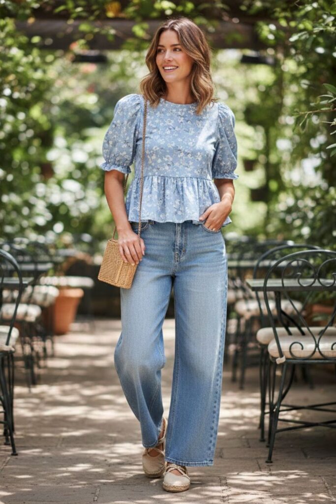 9. Wide Leg Jeans with a Peplum Top