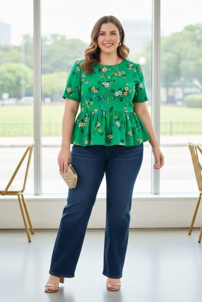 9. Wide Leg Jeans with a Peplum Top