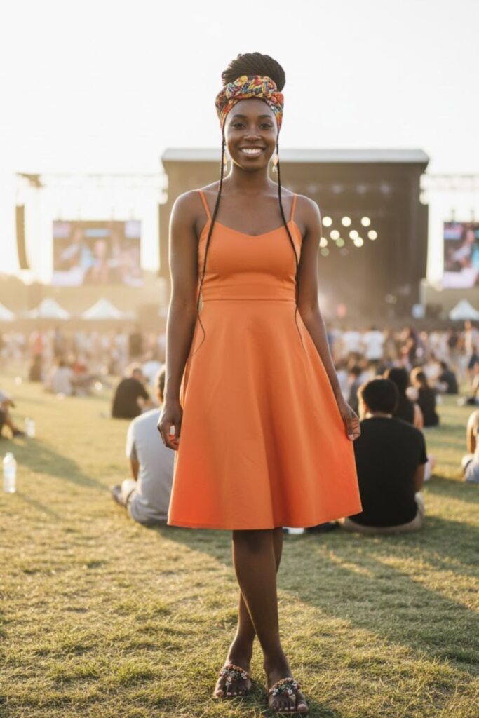 A-Line Sundress + Natural Hair Headwrap + Slides