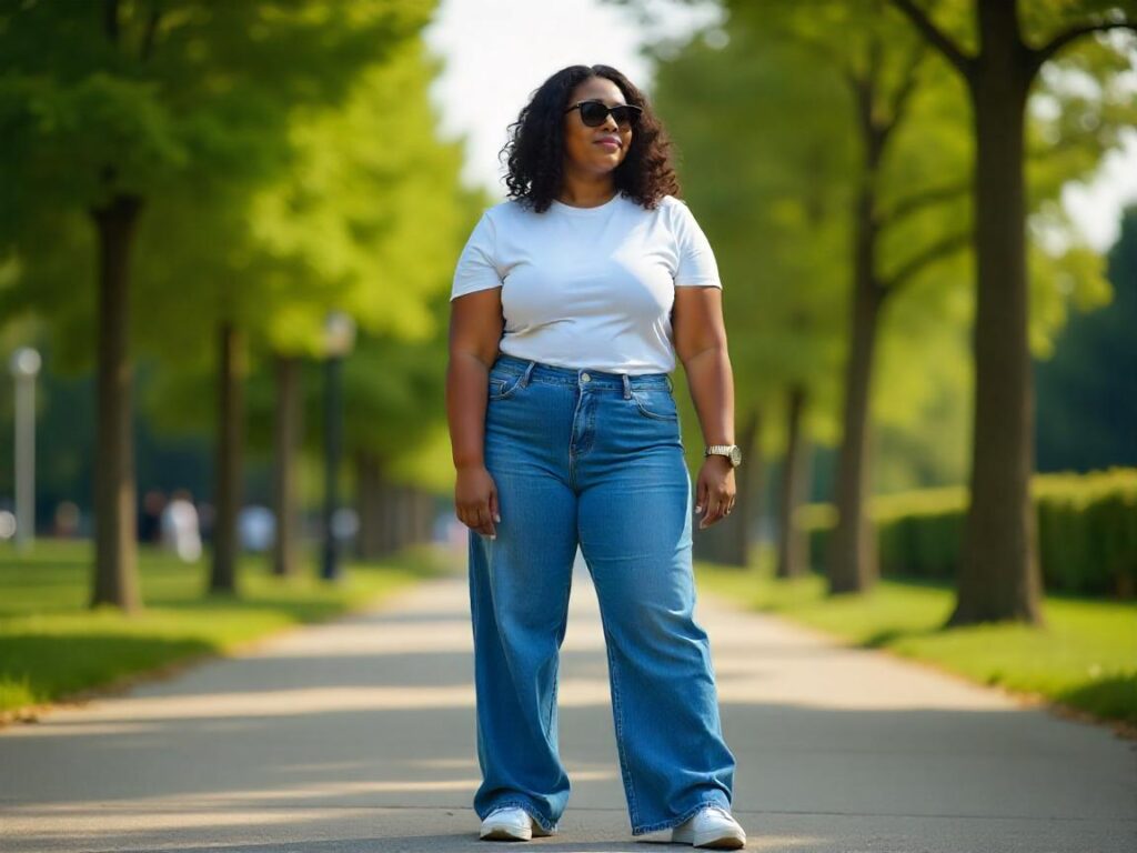 wide leg jeans outfit plus size