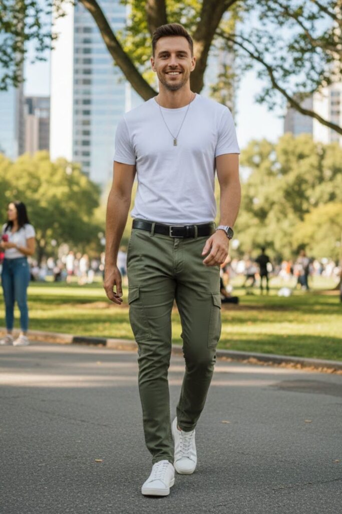 1. Cargo Pants With a Basic White T-Shirt