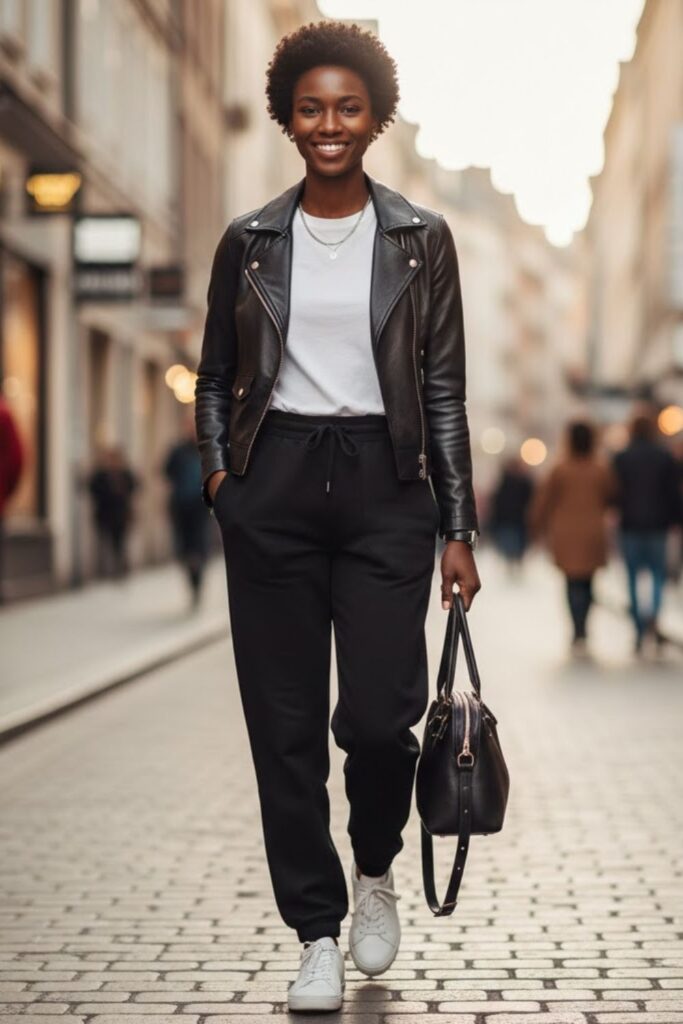 1. Classic White Tee and Leather Jacket