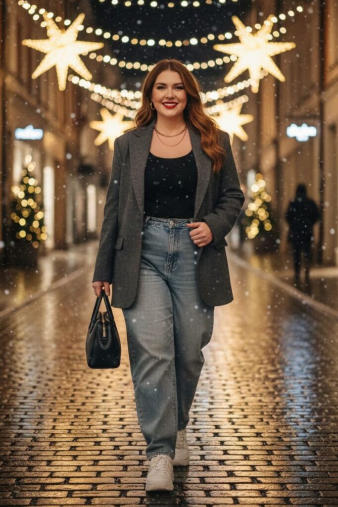1. Oversized Blazer with Light-Wash Baggy Jeans