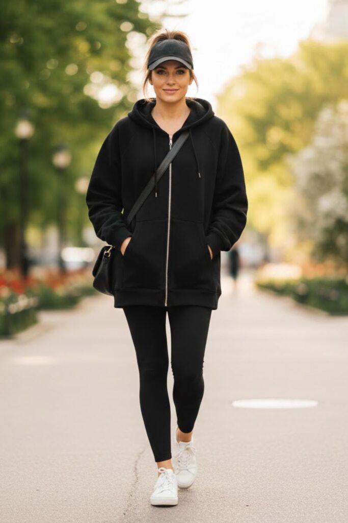 1. Oversized Hoodie with Leggings and Sneakers