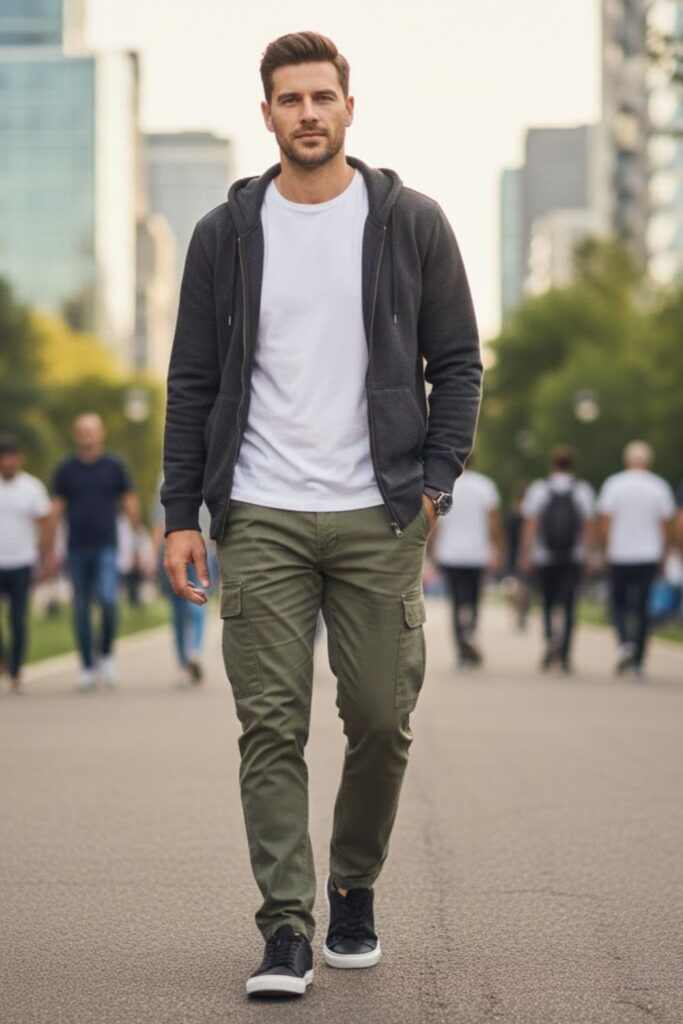 10. Cargo Pants With a Zip-Up Hoodie