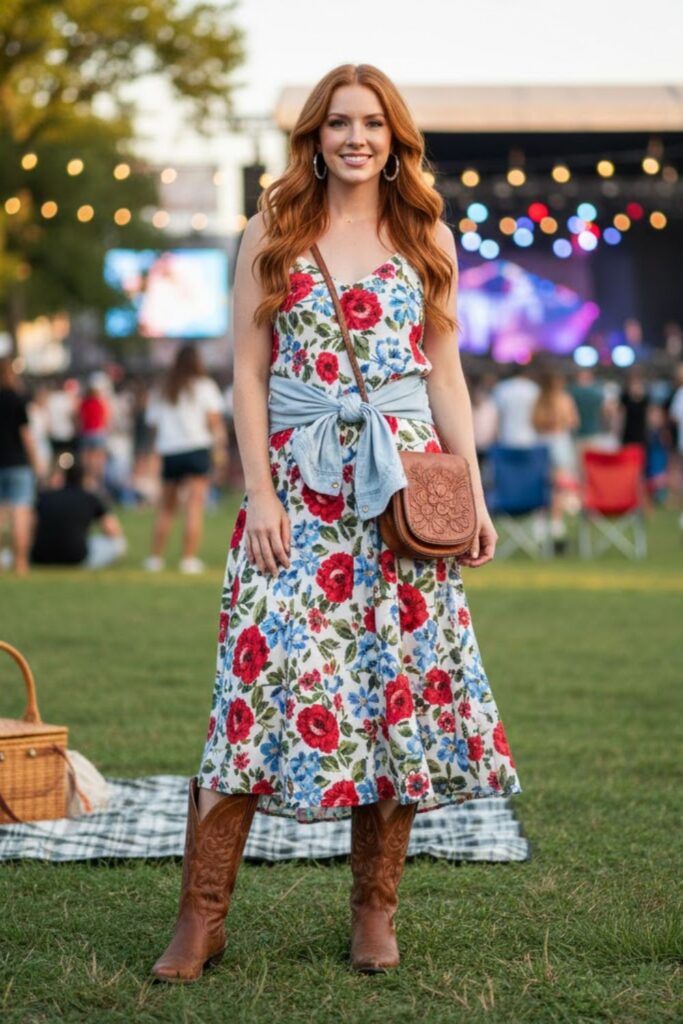 10. Floral sundress + cowboy boots