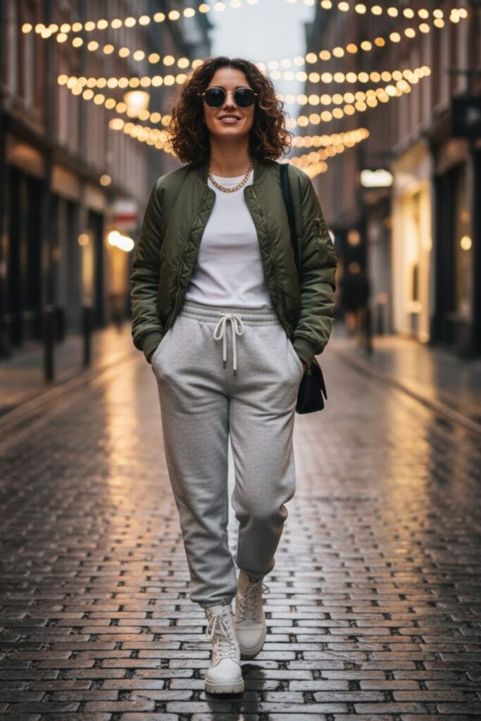 10. Grey Sweatpants with a Bomber Jacket