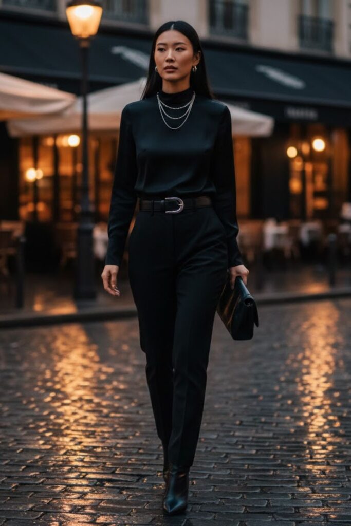 11. Black Trousers with Monochrome Black Top