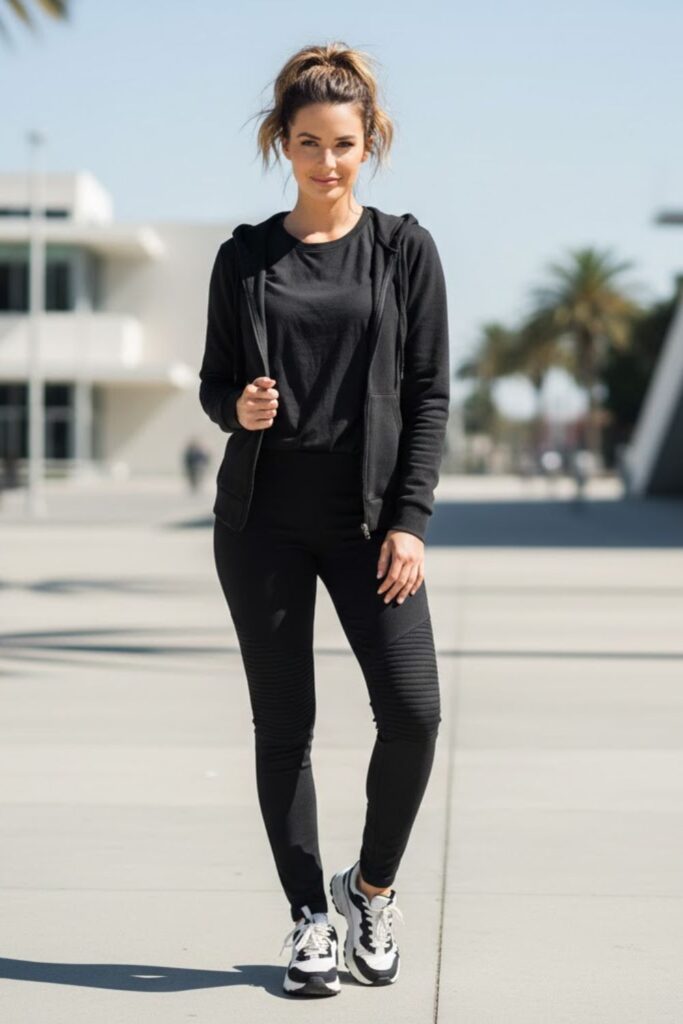 11. Black Zip Up Hoodie with Biker Pants