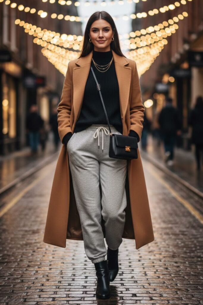 11. Grey Sweatpants with a Longline Coat