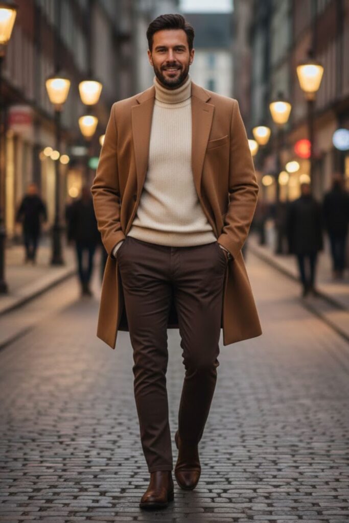 12. Camel Coat With Brown Pants