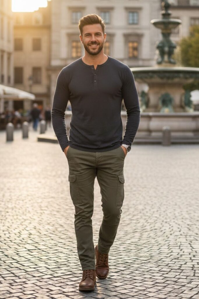 12. Cargo Pants With a Henley Shirt