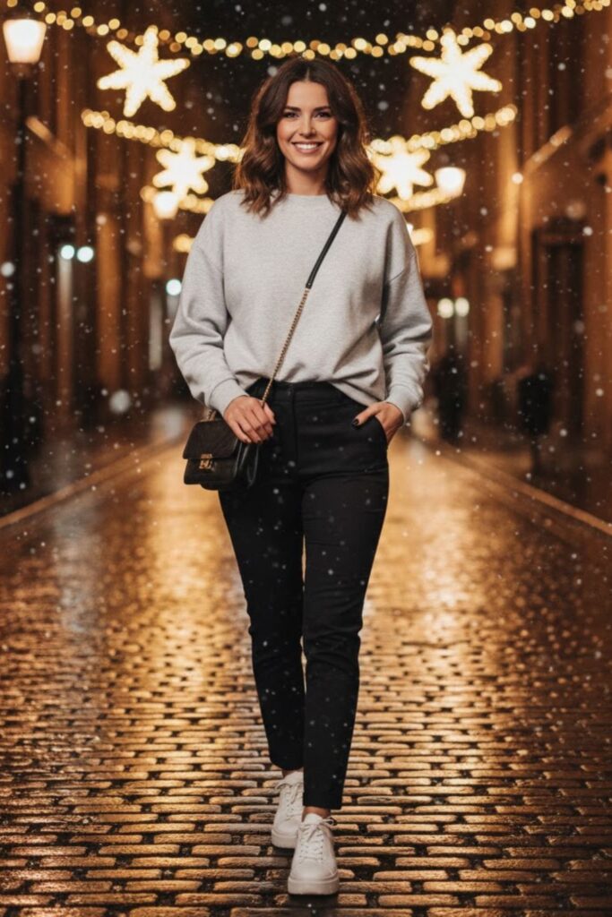 12. Casual Black Trousers with a Sweatshirt