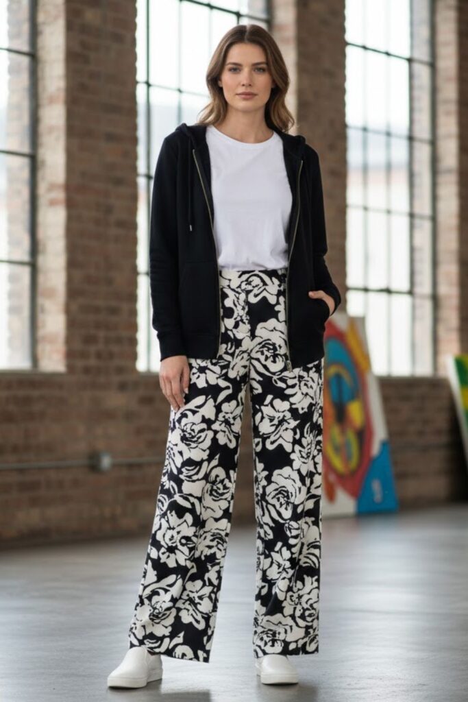 13. Black Zip Up Hoodie with Printed Pants