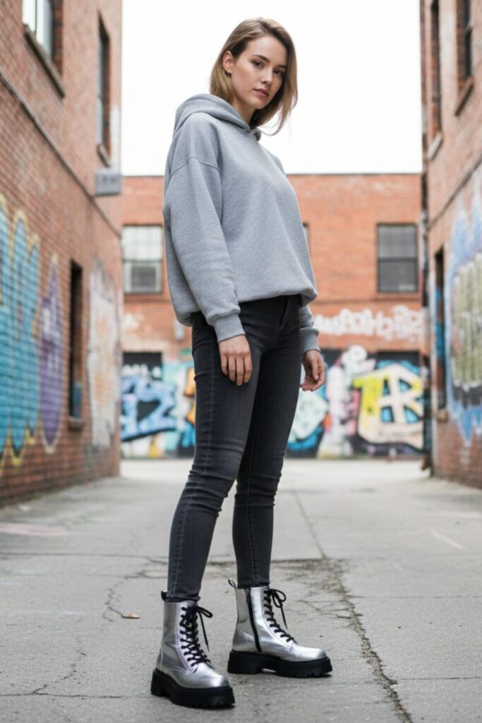 13. Oversized Hoodie with Statement Shoes