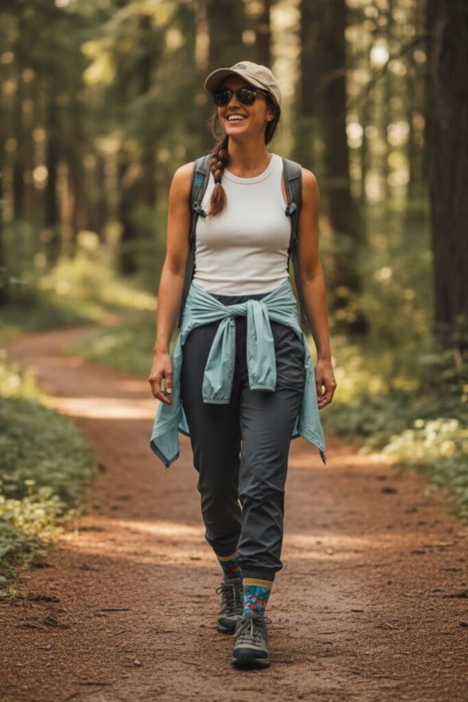 13. Relaxed Joggers with Tank and Light Jacket