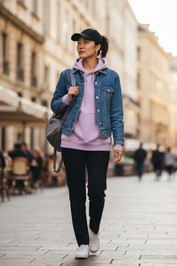 14. Black Trousers with Sporty Hoodie