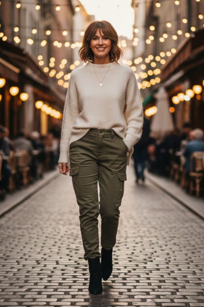 14. Cargo Pants With a Knit Sweater