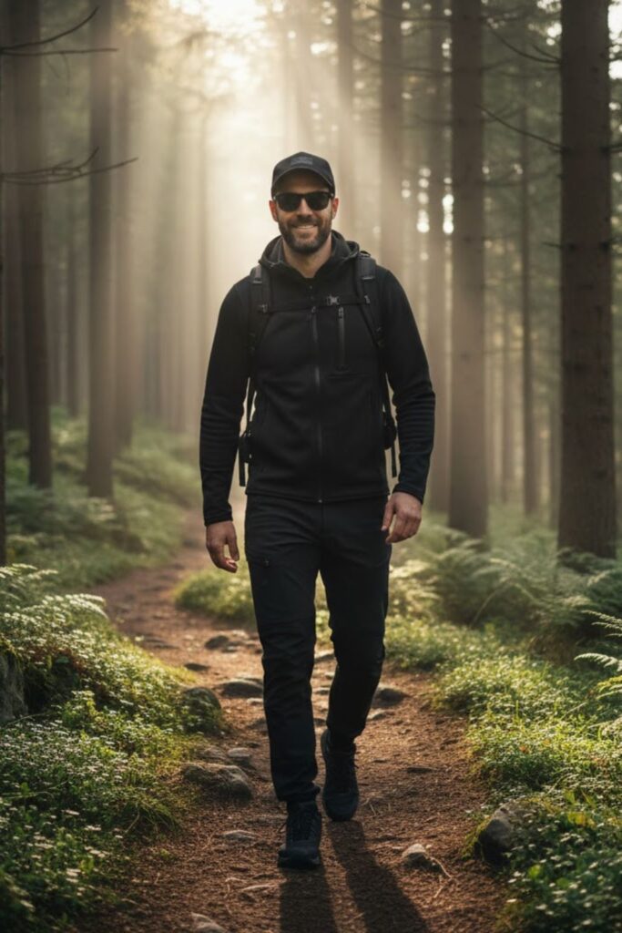 15. All-Black Technical Hiking Outfit