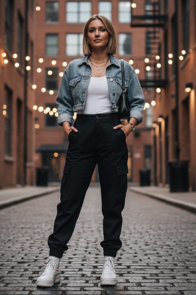 15. Black Cargo Pants With a Cropped Jacket