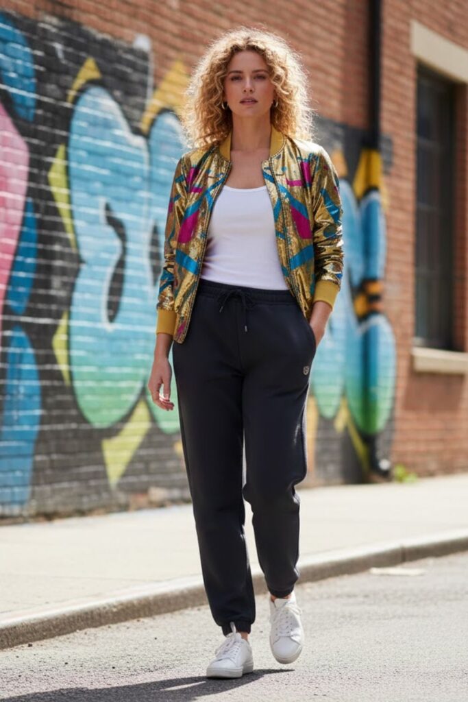 15. Grey Sweatpants with a Statement Jacket