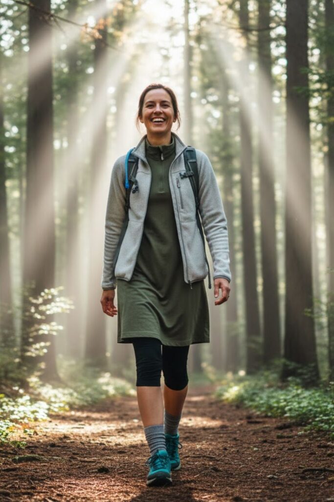 15. Hiking Dress with Built-In Leggings and Light Fleece