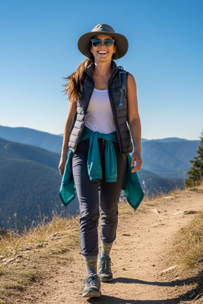 16. Tapered Hiking Pants with Stylish Tank and Vest
