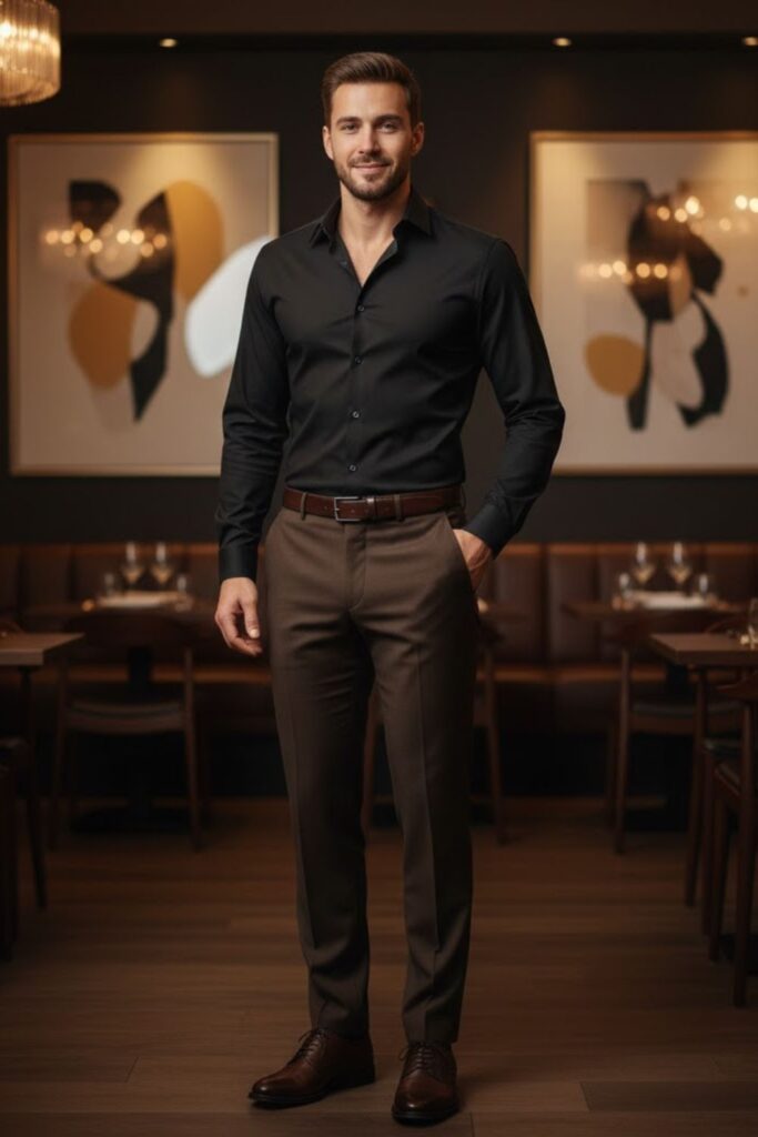 18. Black Dress Shirt With Brown Dress Pants