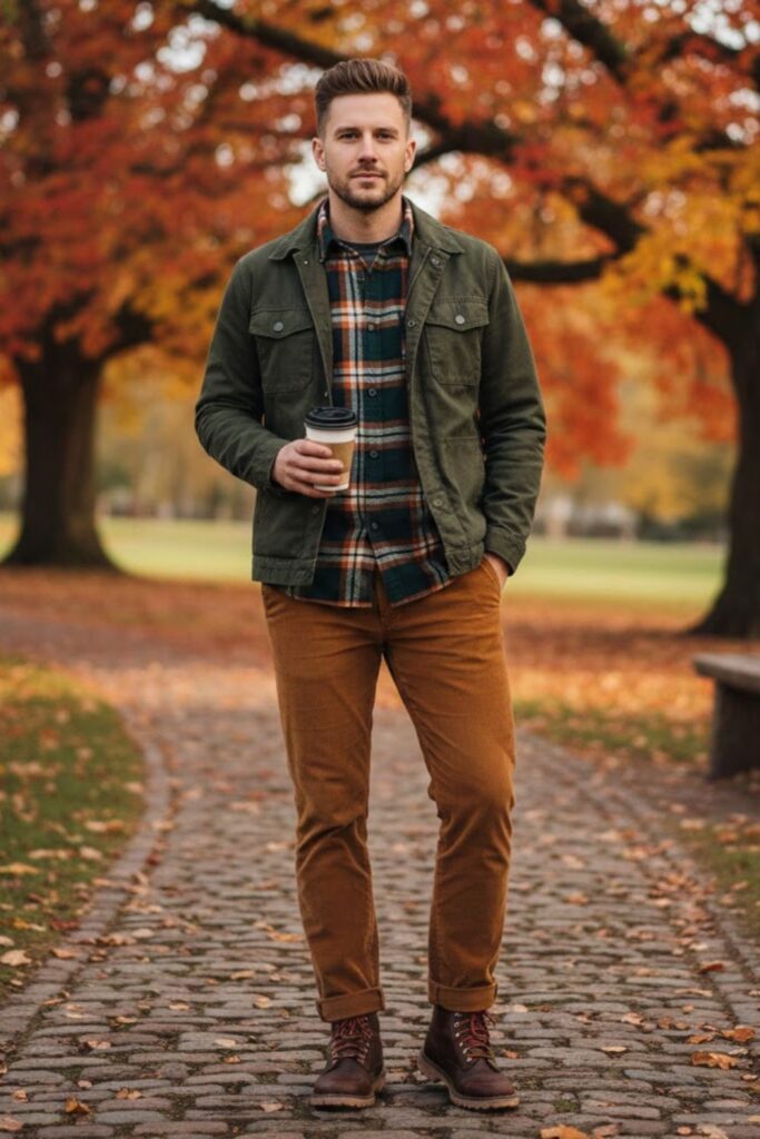 19. Plaid Shirt With Brown Chinos