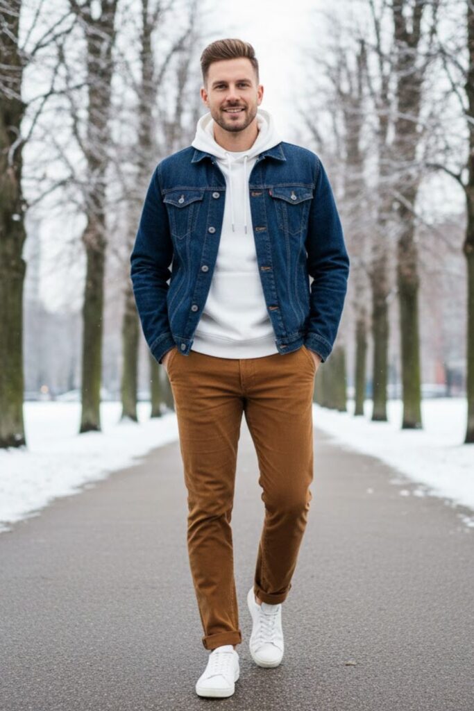 20. White Hoodie With Caramel Pants