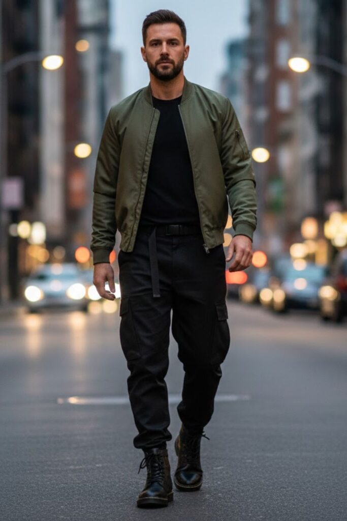 3. Cargo Pants With a Bomber Jacket