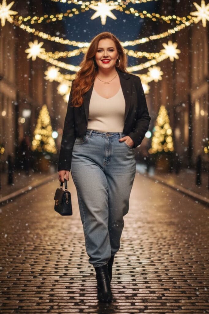 3. Cropped Blazer with High-Waisted Baggy Jeans