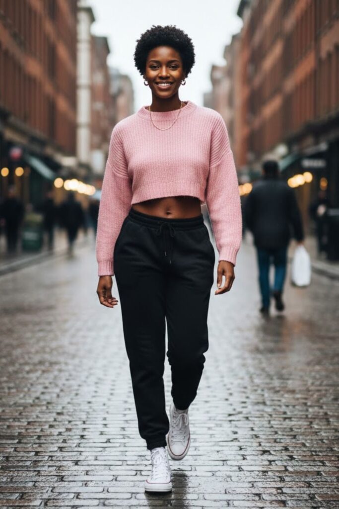 3. Cropped Sweater and High-Top Sneakers