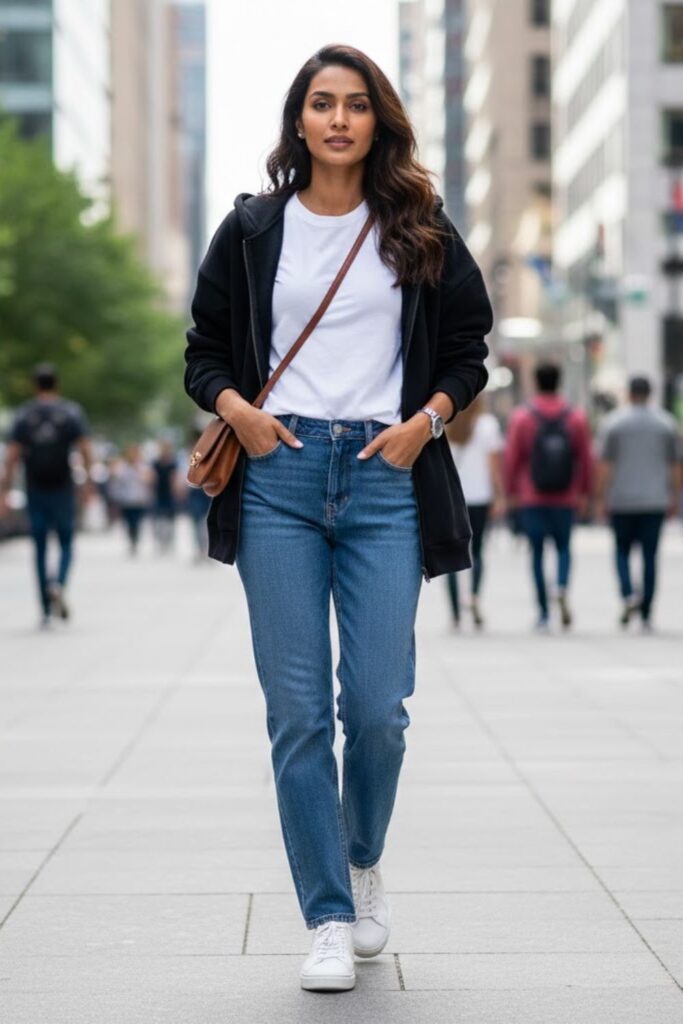 3. Oversized Hoodie with Straight-Leg Jeans
