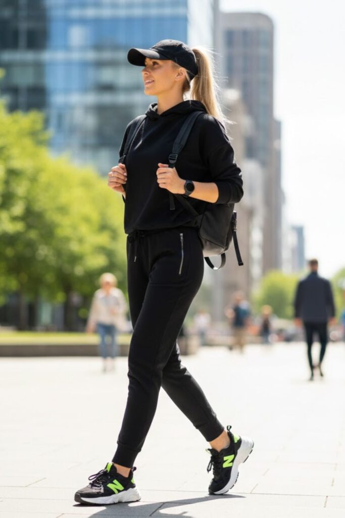 4. Black Hoodie with Joggers and Athletic Sneakers