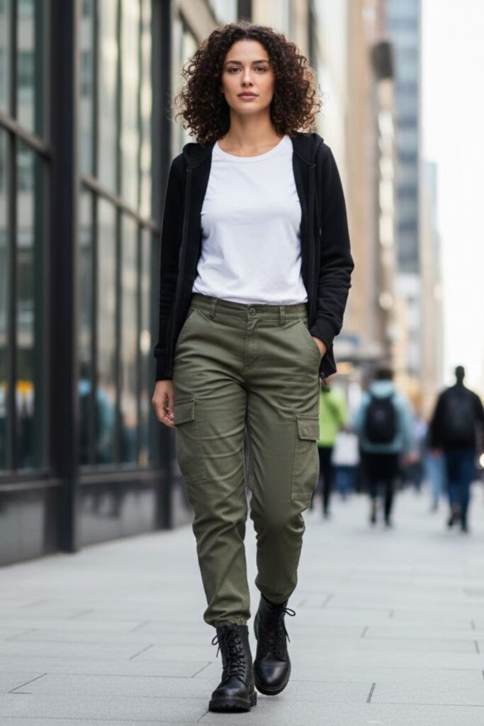 4. Black Zip Up Hoodie with Cargo Pants