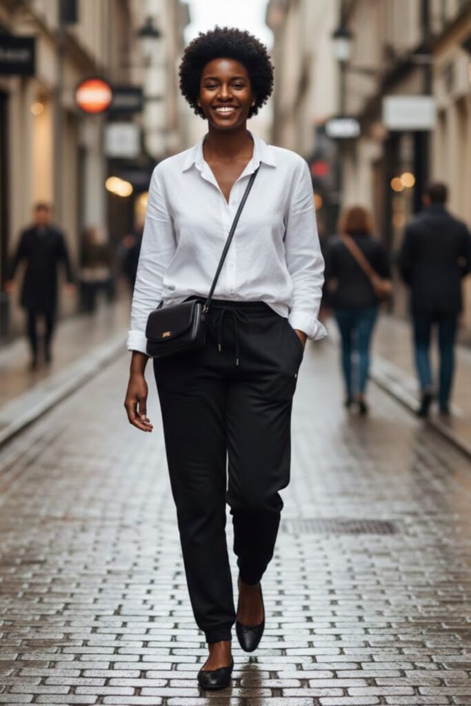 4. Button-Down Shirt and Ballet Flats