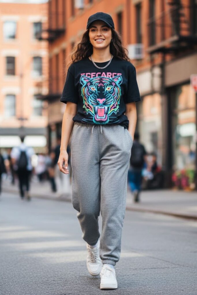 4. Grey Sweatpants with a Graphic Tee