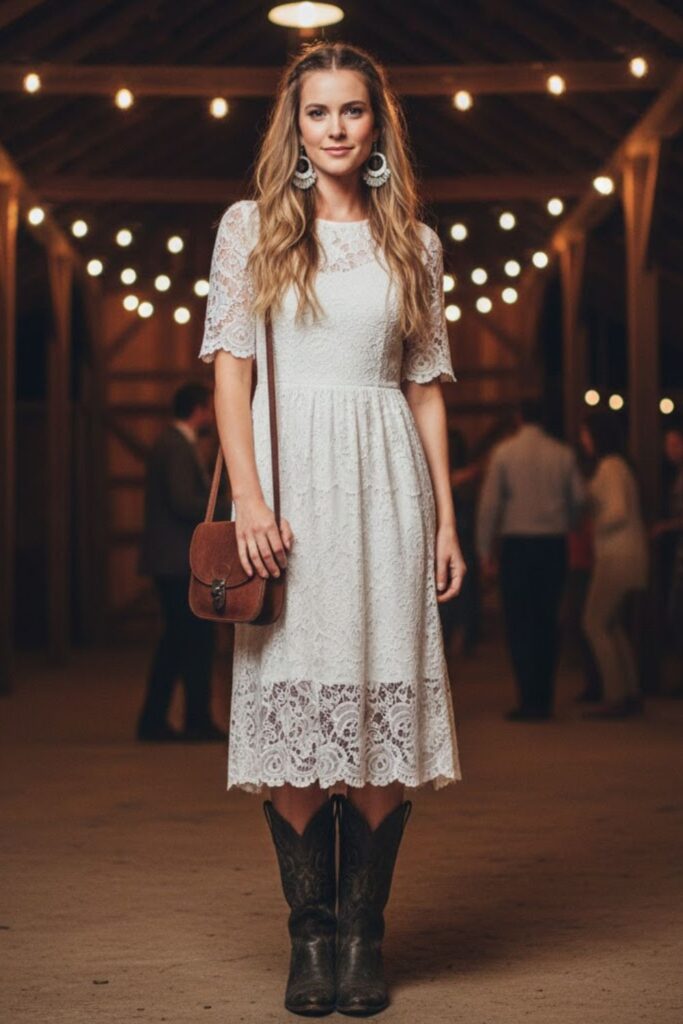 4. Lace dress + cowboy boots