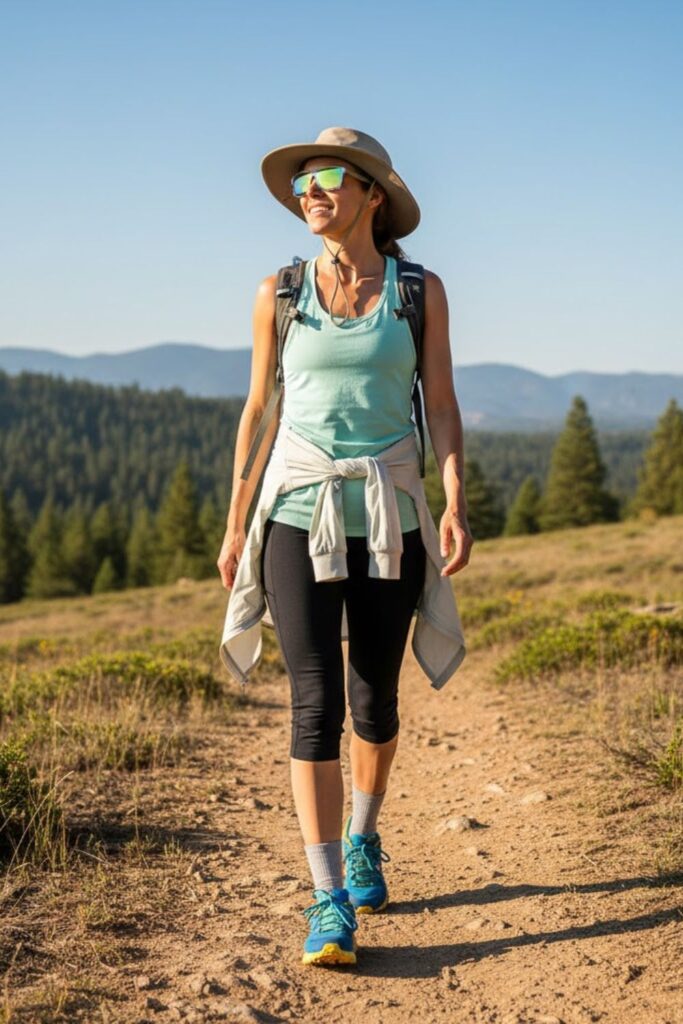 5. Capri-Length Leggings with Tank Top and Sunglasses