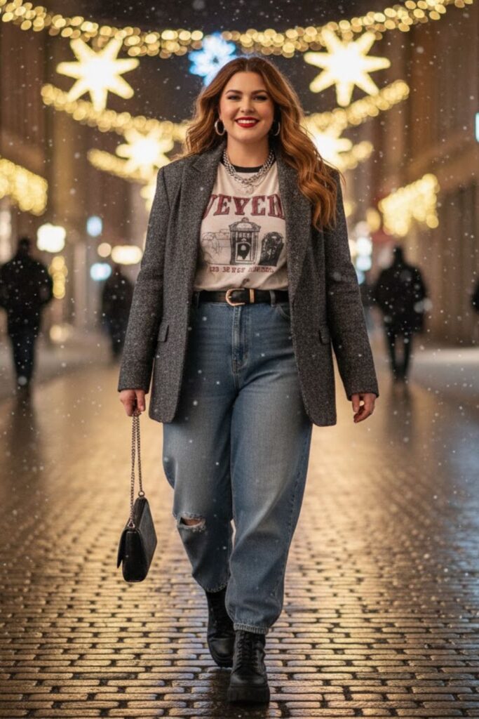 5. Oversized Blazer with Graphic Tee and Baggy Jeans