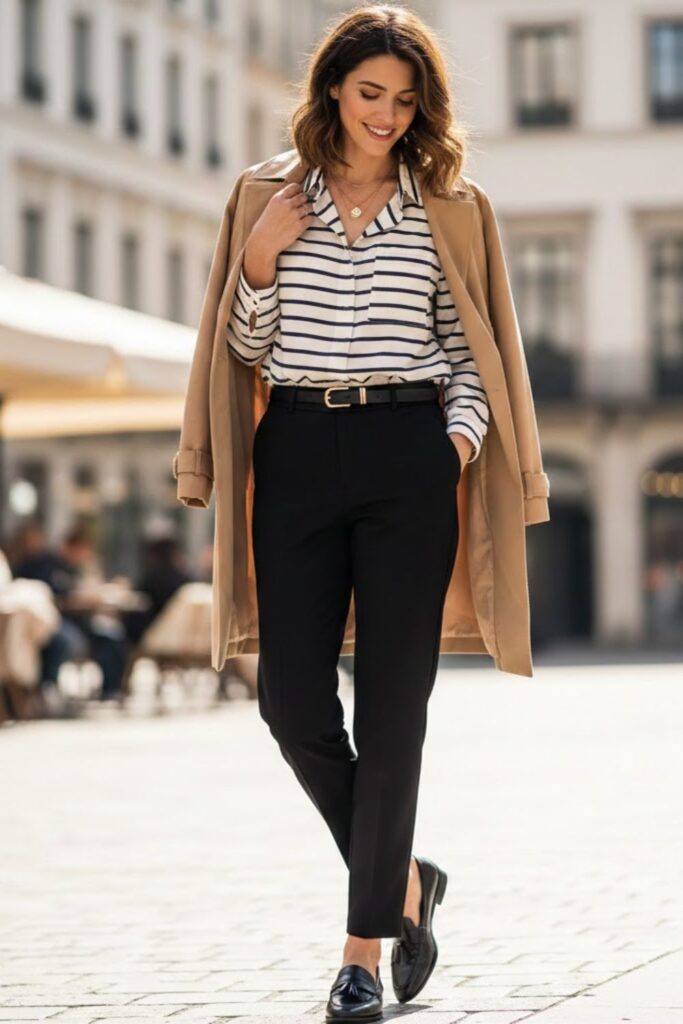 6. Black Trousers with Striped Shirt