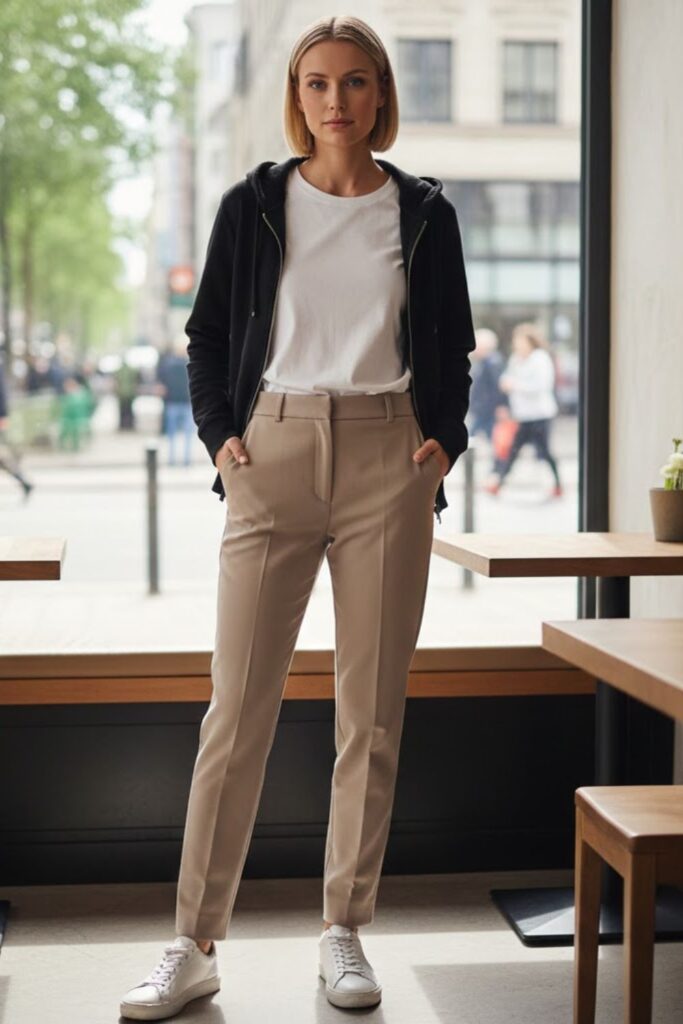 6. Black Zip Up Hoodie with Tailored Trousers