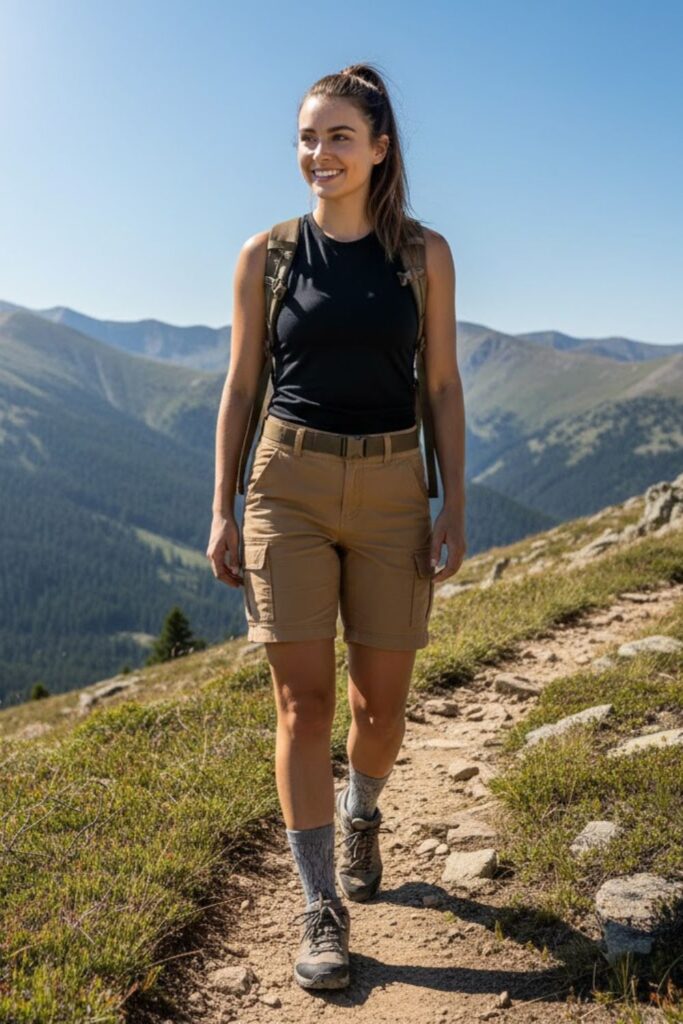 6. Breathable Cargo Shorts with Fitted Athletic Top