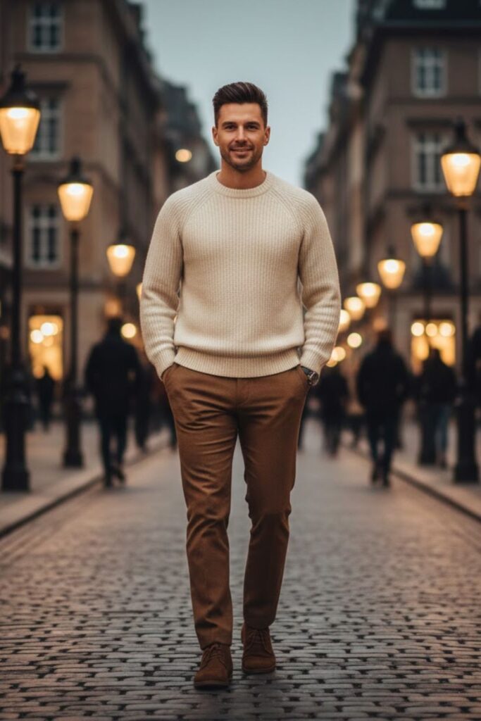 6. Cream Sweater With Caramel Pants