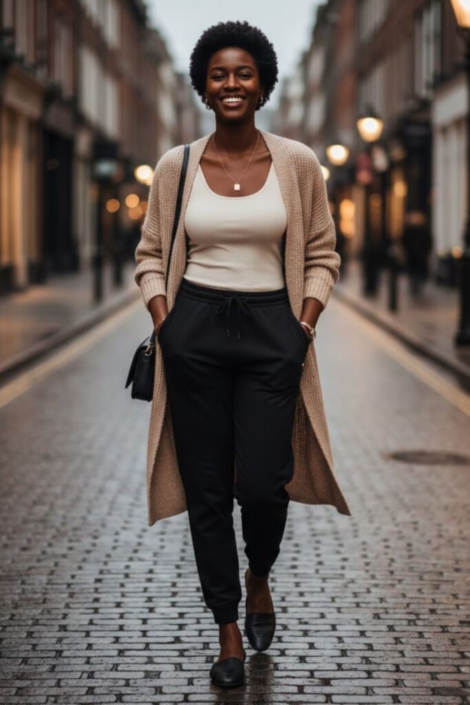 6. Fitted Tank Top with Open Cardigan